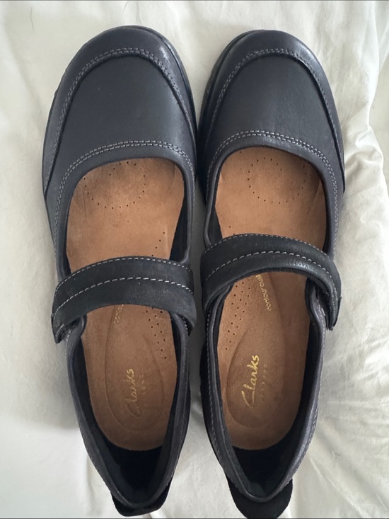 Clarks Shoes - Clarks Black Leather Mary Jane Flats with Adjustable Strap